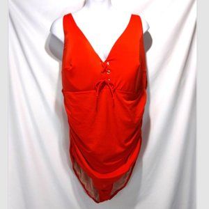NWOT Cacique Swim Lace Up Front No-Wire Grommet One-Piece Swimsuit Red Sz 32 (6X